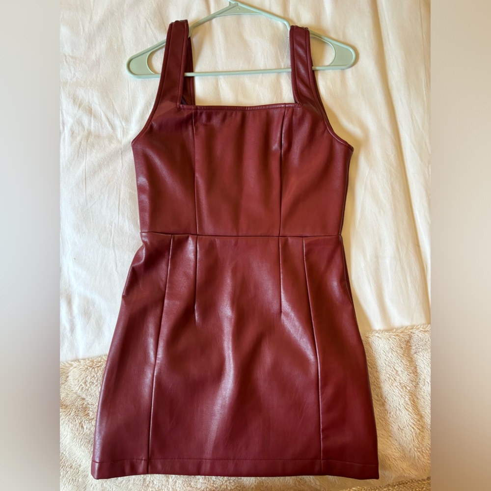 Nasty Gal faux leather burgundy dress